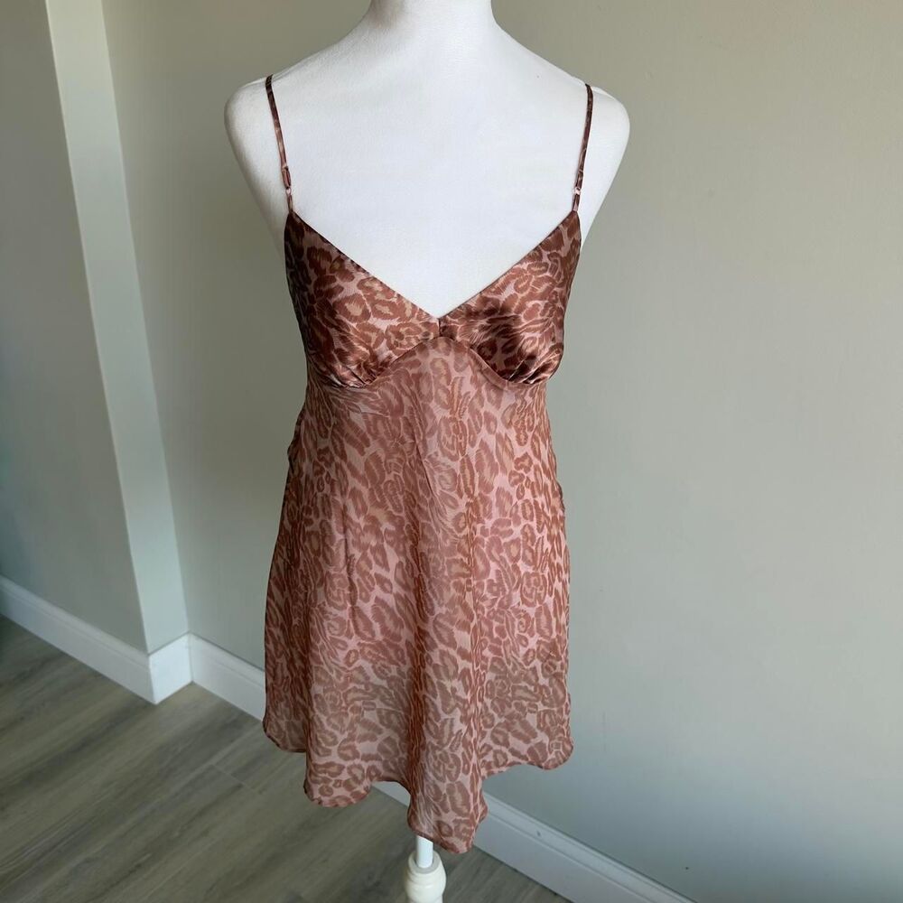 Victoria's Secret Small Brown & Pink Sheer Slip Dress Chemise Y2K Animal Print